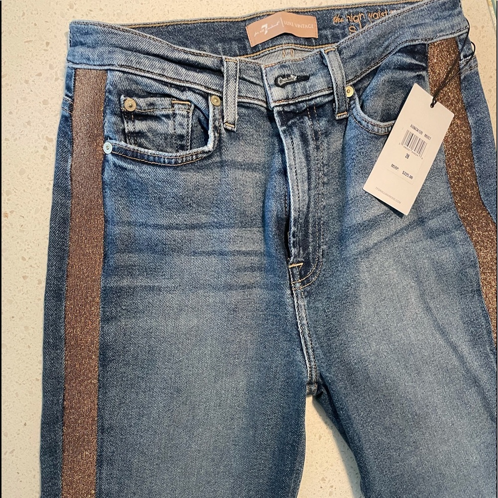 7 for all mankind skinny jeans with gold stripe